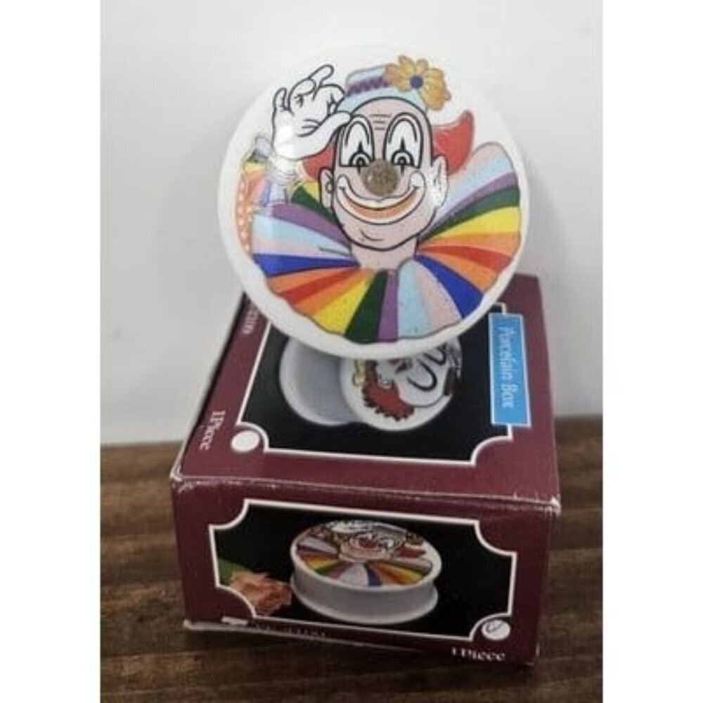 Vintage Trippies Inc. 90's Porcelain Trinket Keepsake Box Clown 2" New